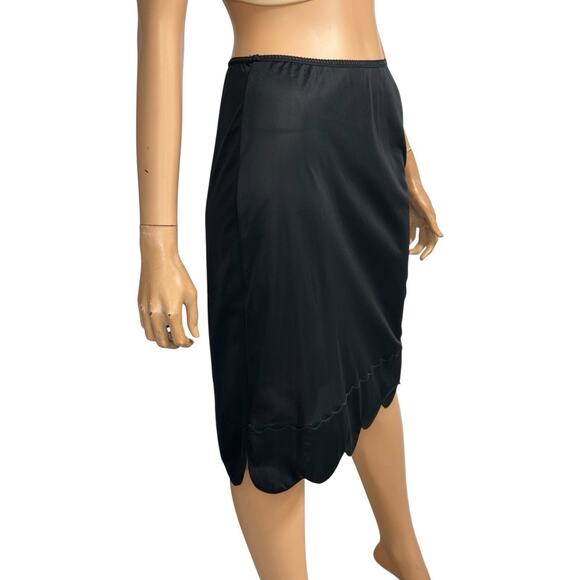 Vintage Slip Skirt Womens M Black Scalloped Shadow Panel Nylon Tricot Whimsigoth - Picture 3 of 10